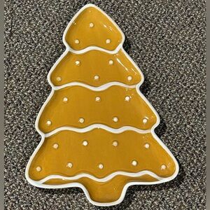 NEW. Creative Co-Op Ceramic Gingerbread Tree-Shaped Holiday Platter.